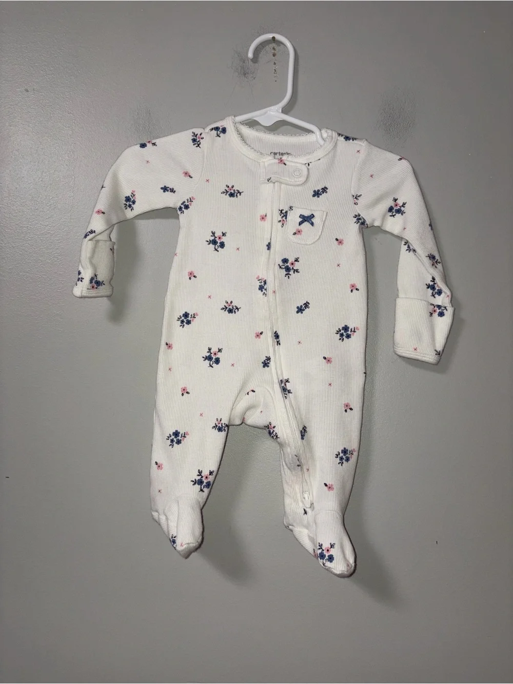 Carters White Navy & Pink Floral Ribbed Zip Footie Sleeper Girls Newborn